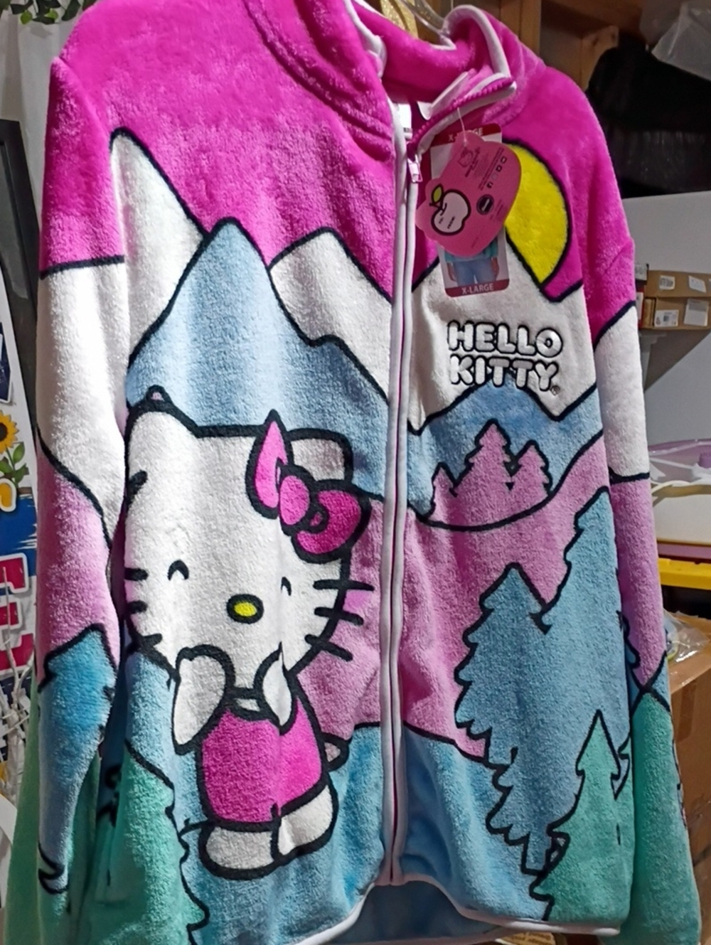 Hello Kitty Pink, Blue & White Plush Zip-Up Hoodie